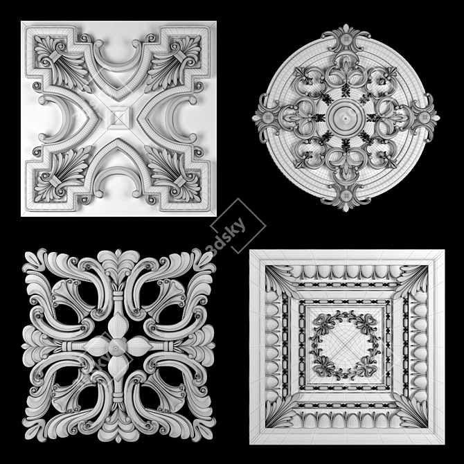 Intricate Ornament Design Elements Pack 3D model image 5