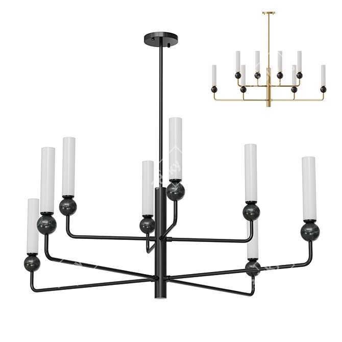 Marble and Brass Chandelier Fixture 3D model image 4