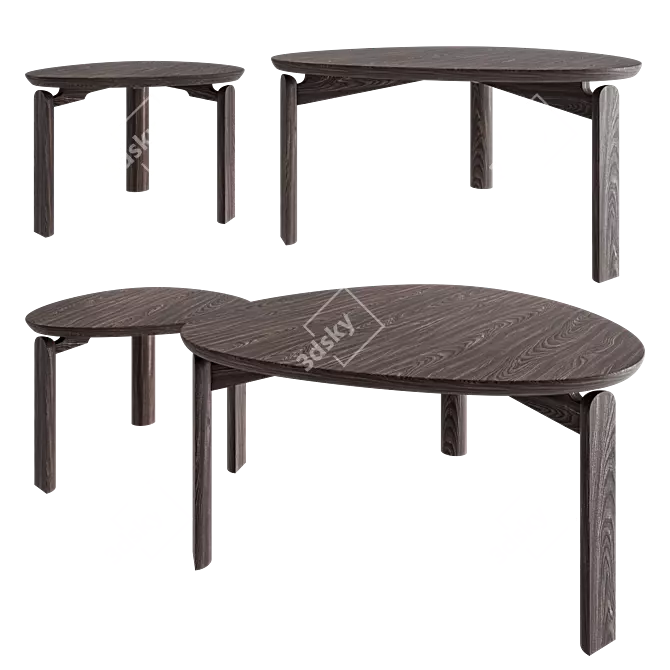 Solid Wood Coffee Table Set 3D model image 1