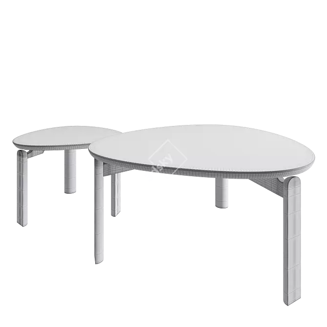 Solid Wood Coffee Table Set 3D model image 4