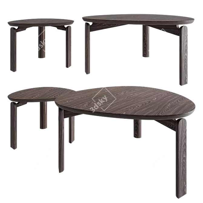 Solid Wood Coffee Table Set 3D model image 6