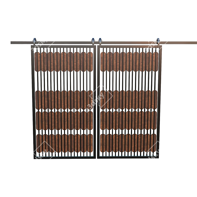 Rustic Wood Barn Door Screen 3D model image 1