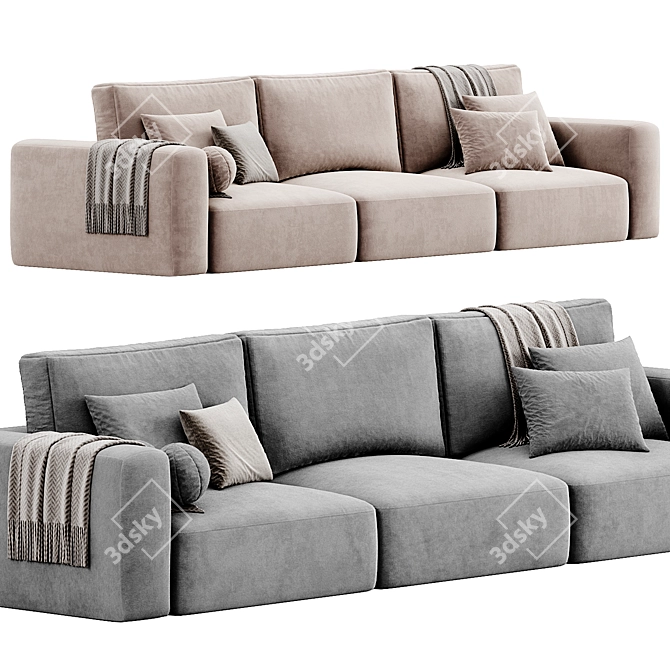 Modern Lionel Three Seater Sofa 3D model image 2