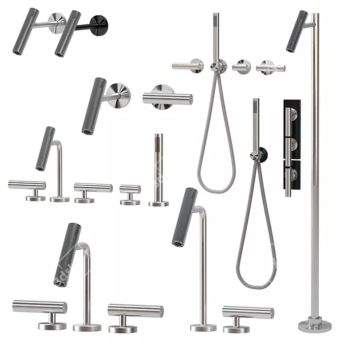 CILINDRO Faucets Set with 2 Materials 3D model image 1