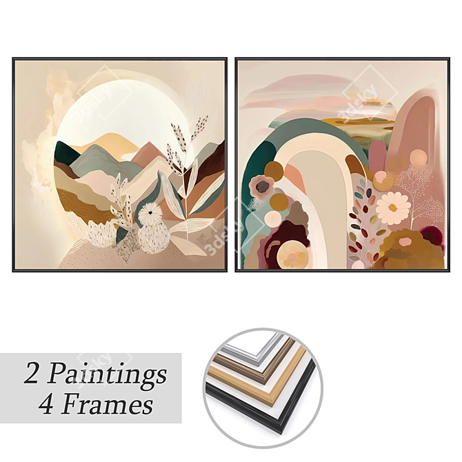 Canvas Art Set with Frames 3D model image 4