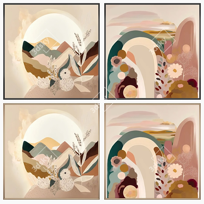 Canvas Art Set with Frames 3D model image 1