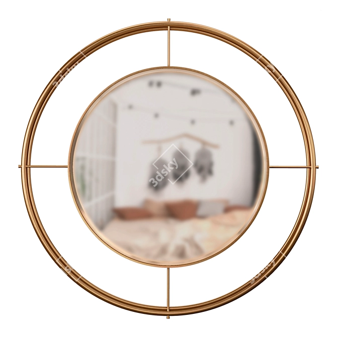 Golden Metal Frame Round Mirror 3D model image 8
