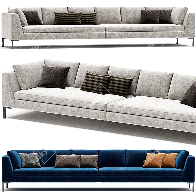 Contemporary Blue Love Seat Sofa 3D model image 3