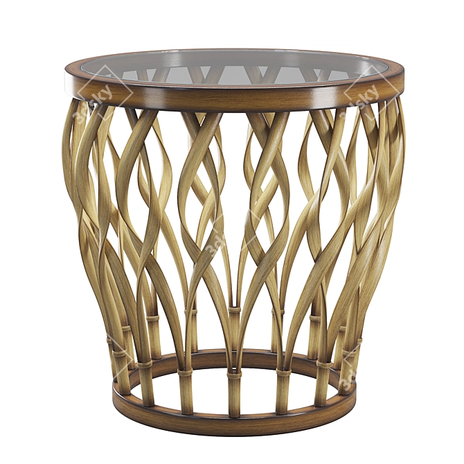 Contemporary Plantation Wood Glass Side Table 3D model image 1