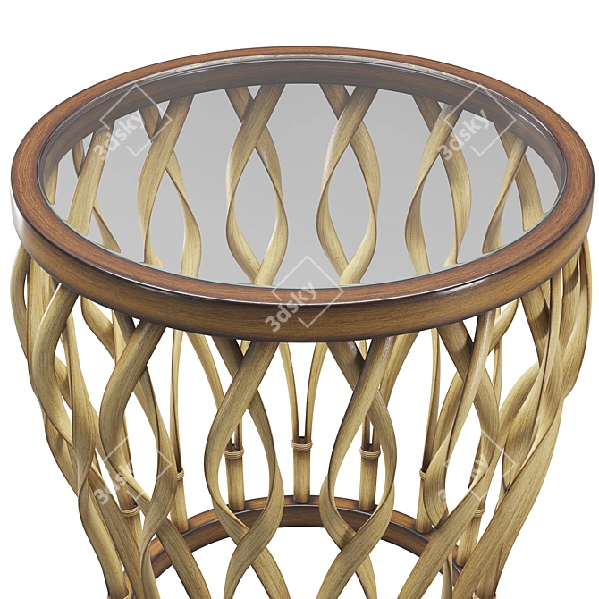 Contemporary Plantation Wood Glass Side Table 3D model image 2