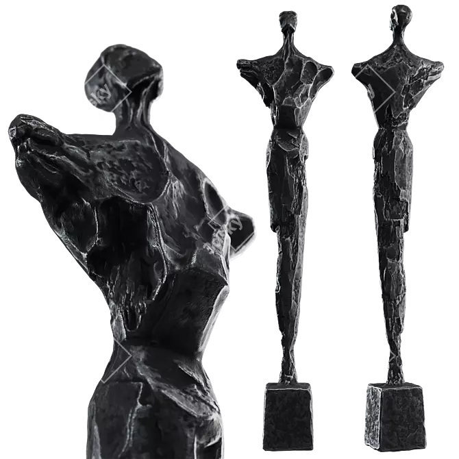 Stone Metal Abstract Human Sculpture 3D model image 2