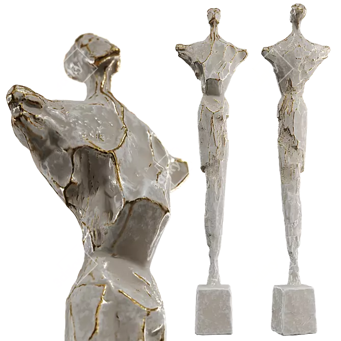 Stone Metal Abstract Human Sculpture 3D model image 4