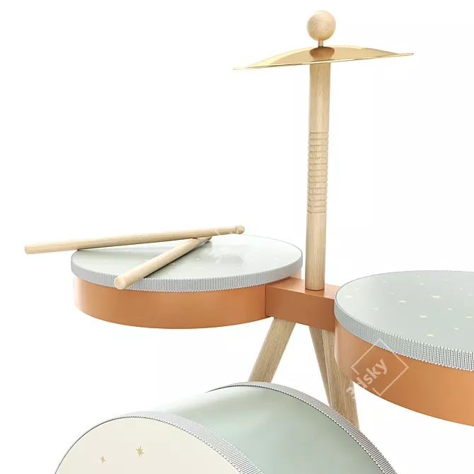 ZARA Wooden Drum Set 3D model image 9