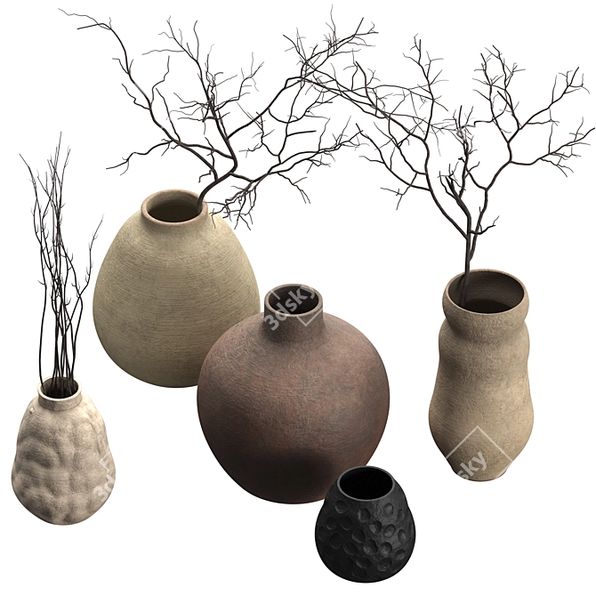 Rustic Handcrafted Vases with Twigs 3D model image 3