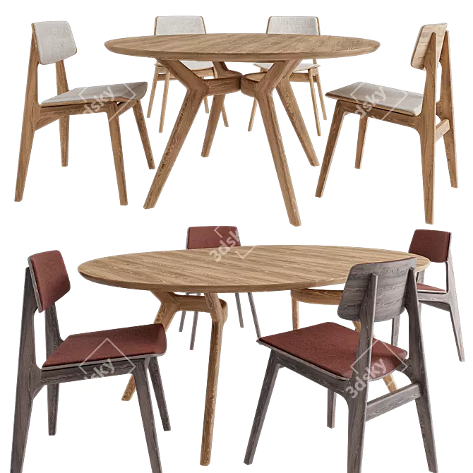 Rustic Elegance: Amelia Table Set 3D model image 1