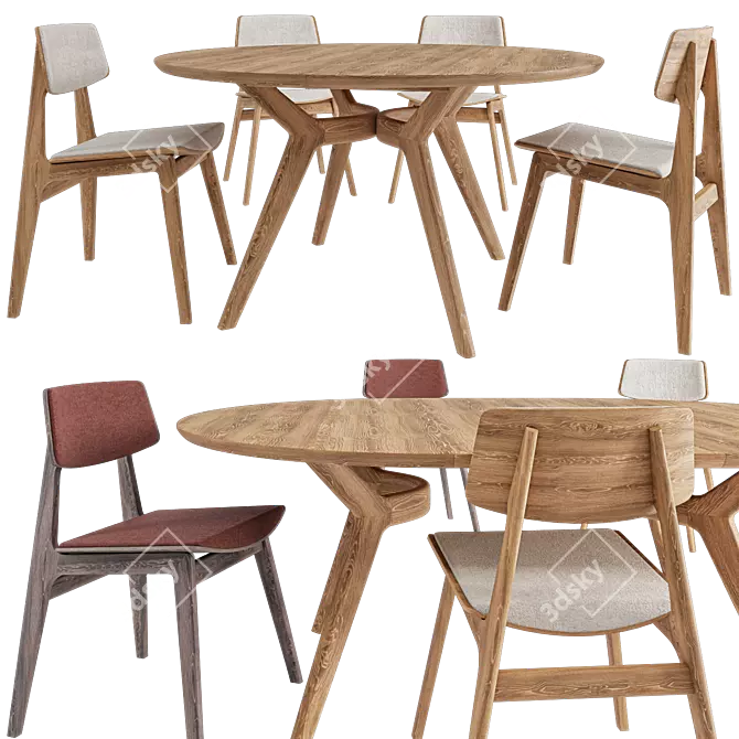 Rustic Elegance: Amelia Table Set 3D model image 2