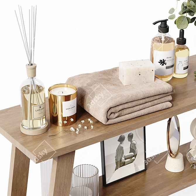 Premium Wooden Bathroom Stools	Model 3D model image 11