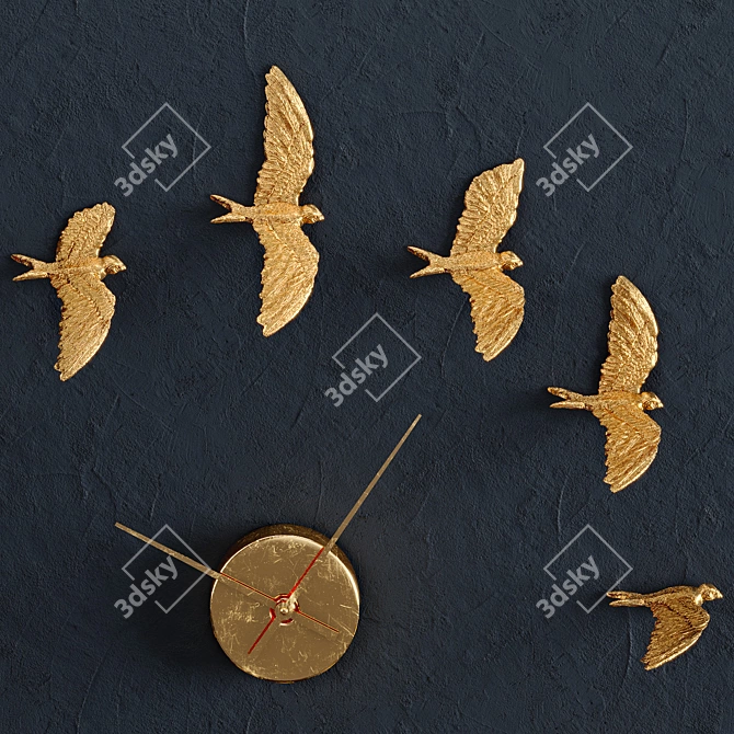 Swallow X Gilded Clock: Elegant Timepiece 3D model image 2