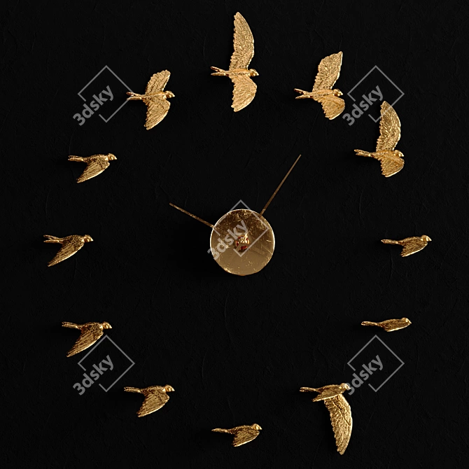 Swallow X Gilded Clock: Elegant Timepiece 3D model image 4
