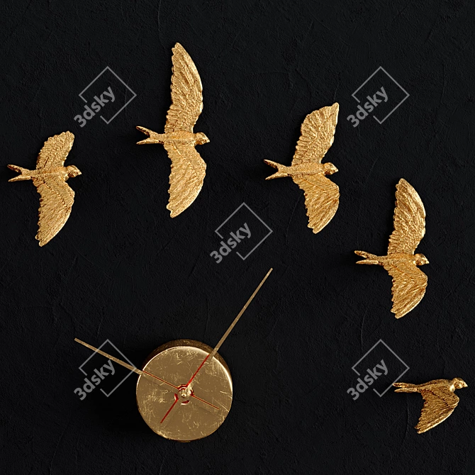 Swallow X Gilded Clock: Elegant Timepiece 3D model image 5