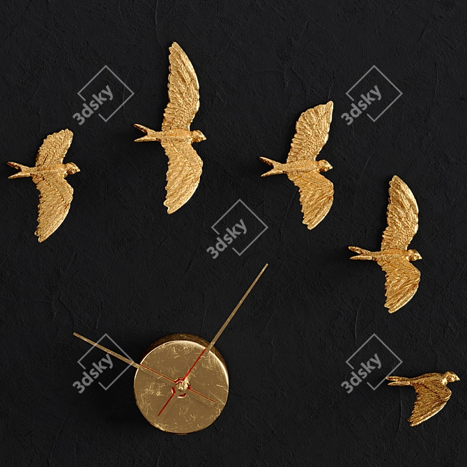 Swallow X Gilded Clock: Elegant Timepiece 3D model image 7