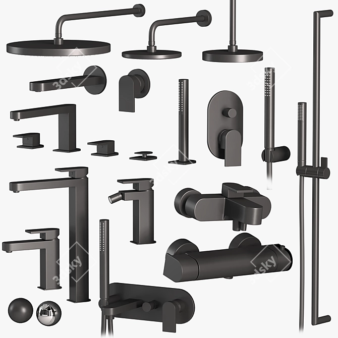 Modern Bathroom Fixture Set with Smooth Finish 3D model image 1