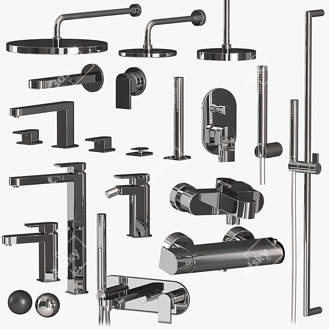 Modern Bathroom Fixture Set with Smooth Finish 3D model image 2