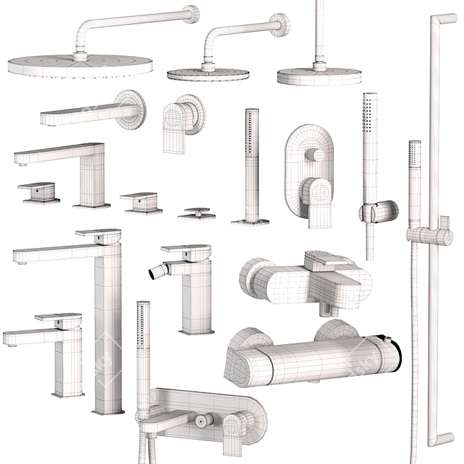 Modern Bathroom Fixture Set with Smooth Finish 3D model image 4