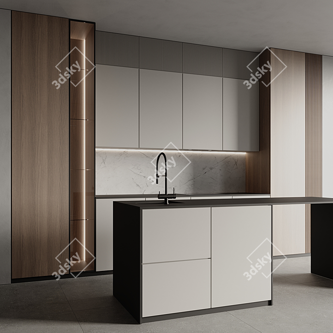 Modern Kitchen 3D Model Kit 3D model image 2