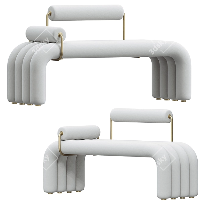 White Velvet Tufted Bench 3D model image 1