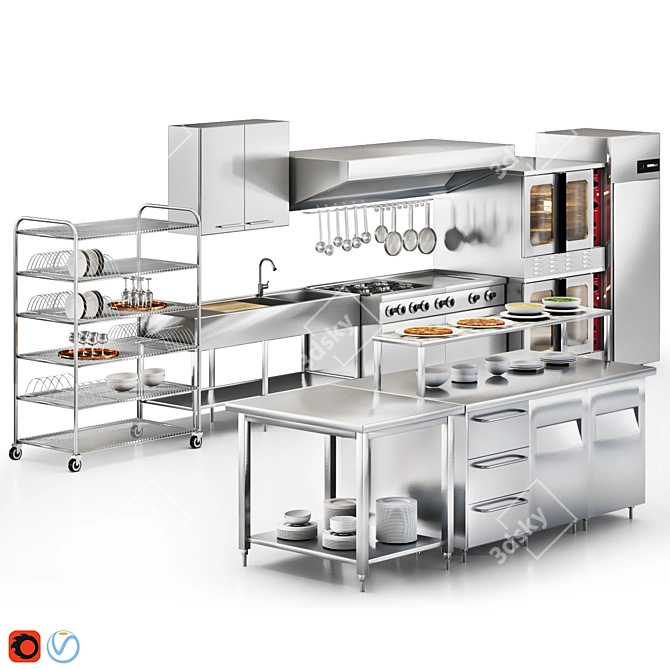 Commercial Kitchen Equipment Workstation 3D model image 1