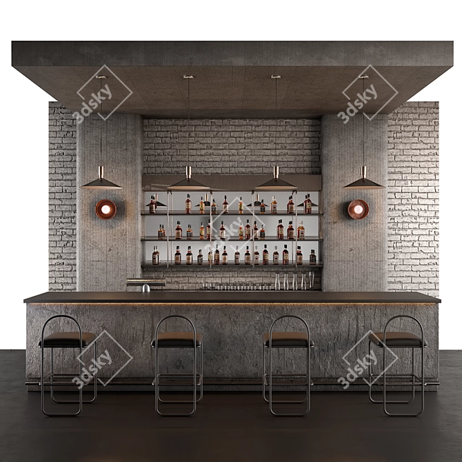 Industrial Style Bar Counter 3D model image 3