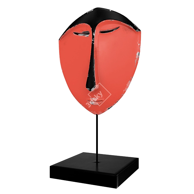 Crimson Ethnic Mask Sculpture 3D model image 1