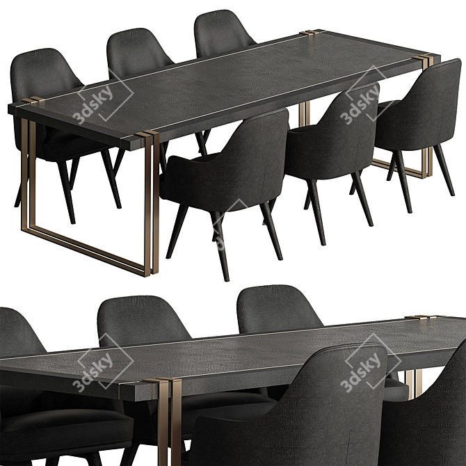 Elegant Black Gold Dining Set 3D model image 1