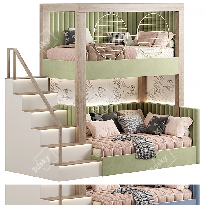 Compact Nena Bunk Bed 3D model image 4