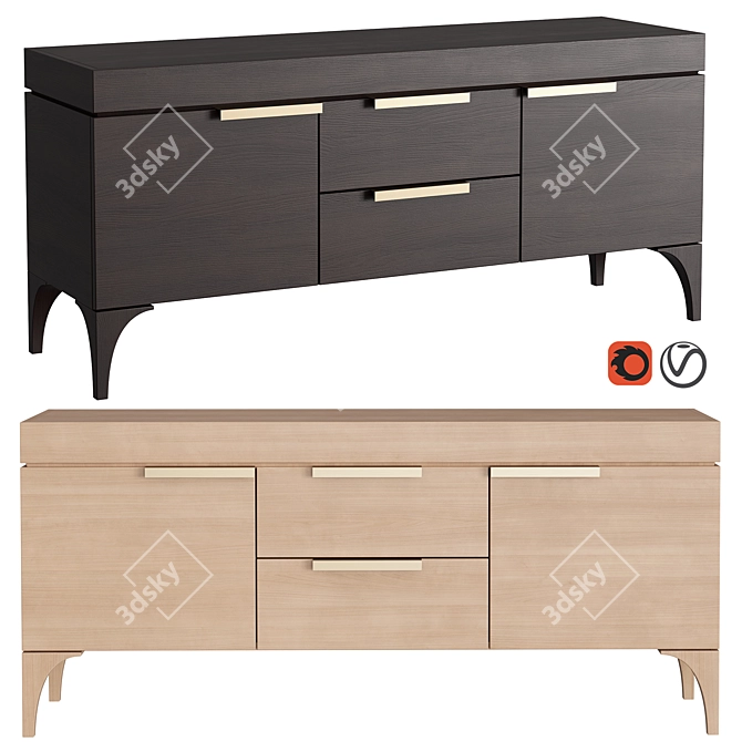 Modern Oak TV Stand Cabinet 3D model image 1