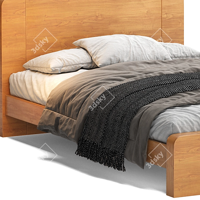 Scandi Natural Wood Panel Bed 3D model image 3