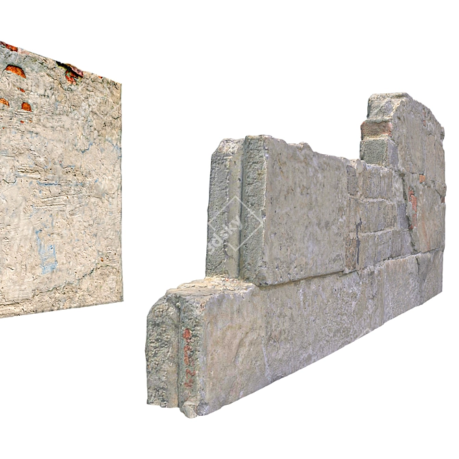 Vintage Ruined Walls Pack 3D model image 4