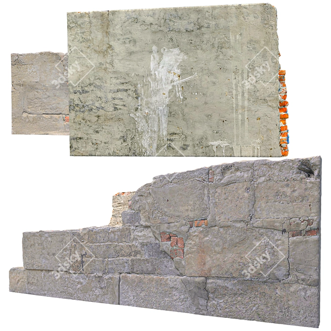 Vintage Ruined Walls Pack 3D model image 5