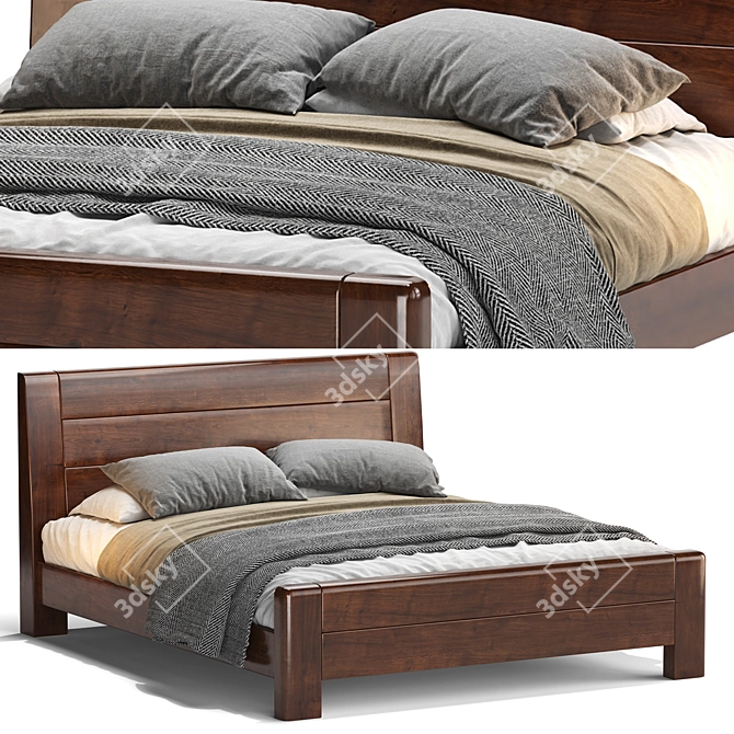 Scandinavian Espresso Wood Bed Frame 3D model image 1