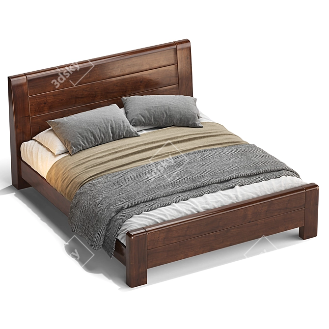 Scandinavian Espresso Wood Bed Frame 3D model image 2