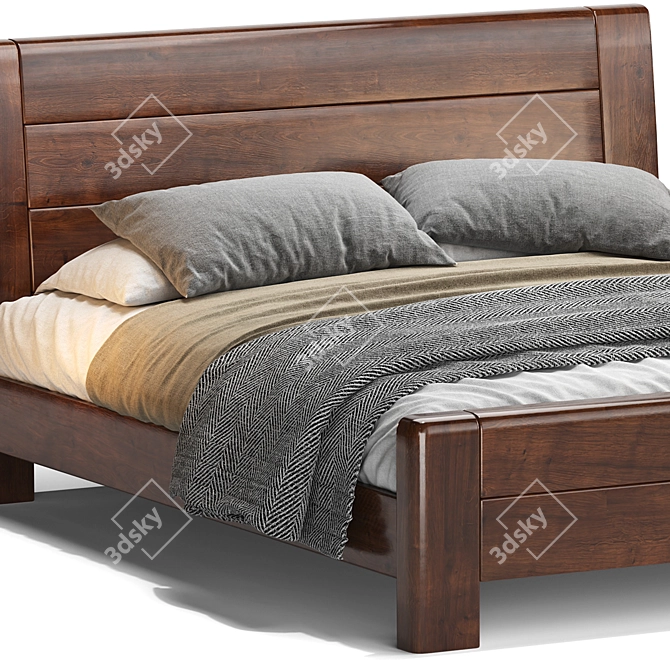 Scandinavian Espresso Wood Bed Frame 3D model image 3