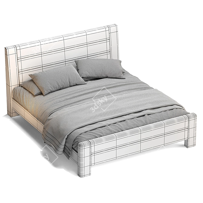 Scandinavian Espresso Wood Bed Frame 3D model image 4