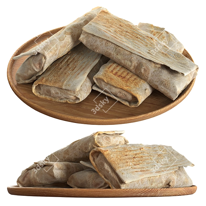 Shawarma Dish with Wooden Tray 3D model image 1