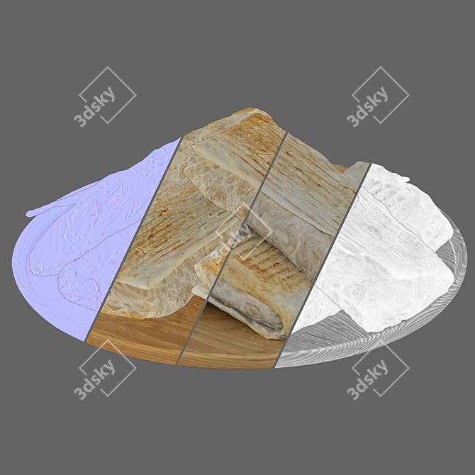 Shawarma Dish with Wooden Tray 3D model image 7