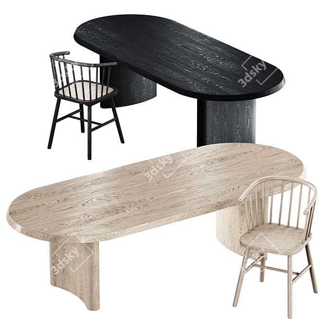 Luxury Ash Wood Dining Set 3D model image 1