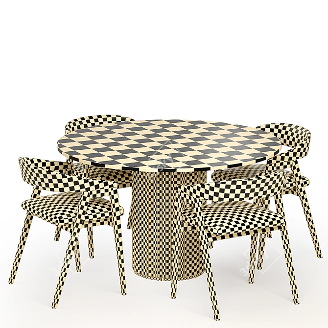 Luxury Dining Set Grey White 3D model image 5