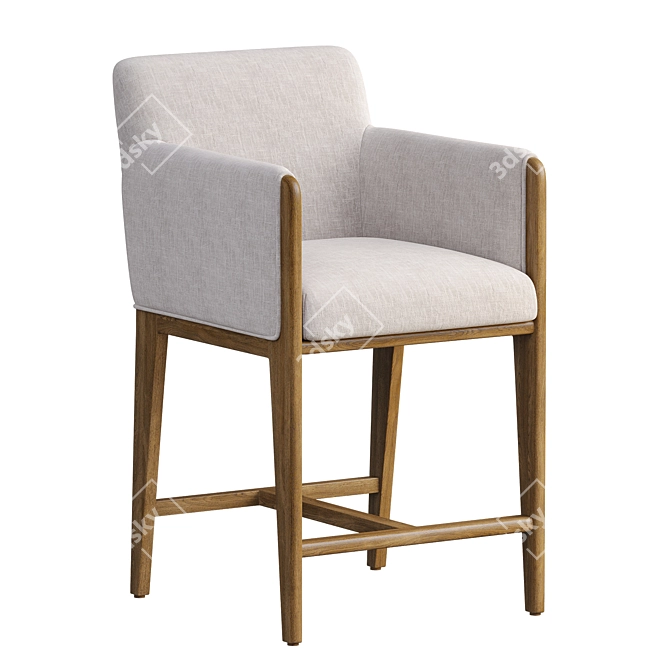 Elegant Ivory Upholstered Counter Stool 3D model image 1