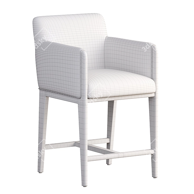 Elegant Ivory Upholstered Counter Stool 3D model image 2