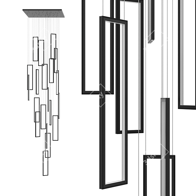 Modern Frame Pendant Light Fixture 3D model image 2